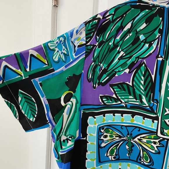 Bob Mackie Wearable Art 100% Silk Novelty Cat Short Sleeve Hawaïi Watercolor XL - Picture 5 of 7